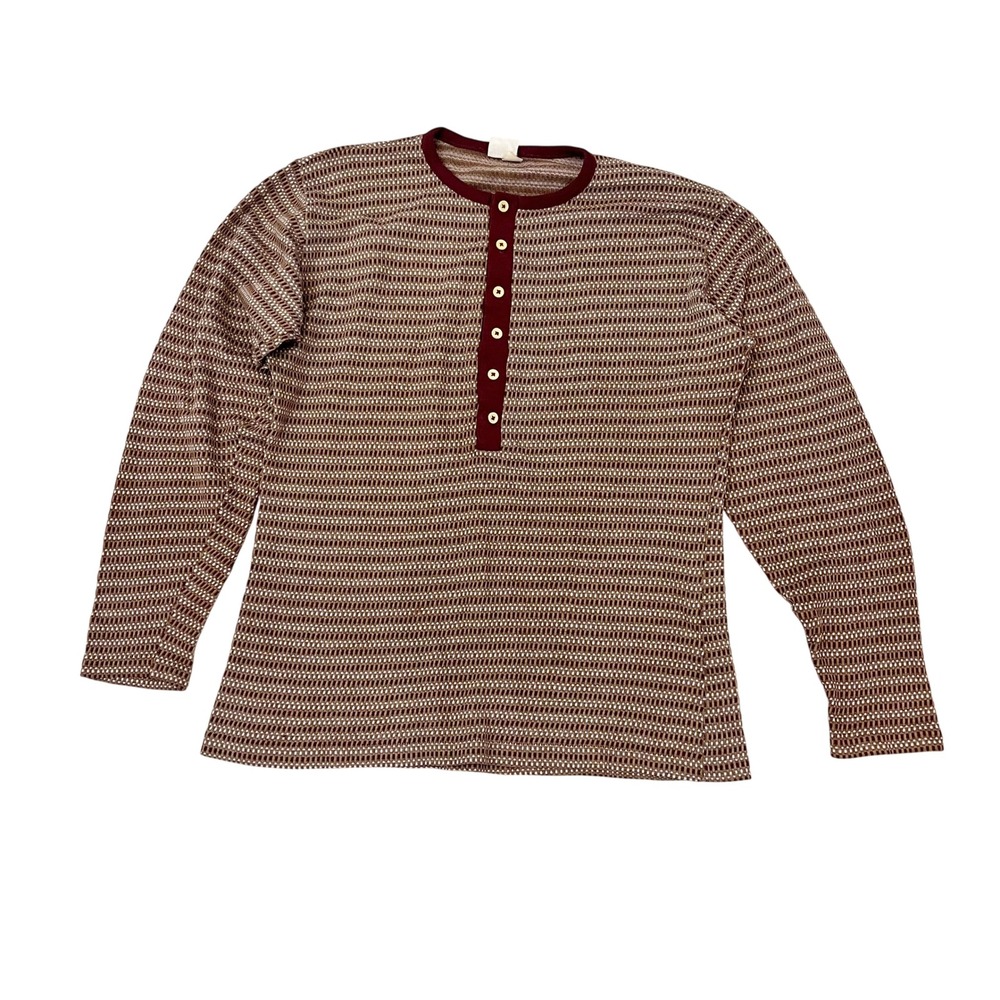 Vintage 70s Munsingwear Henley Shirt Mens Large Burgundy Geometric Knit Long Slv